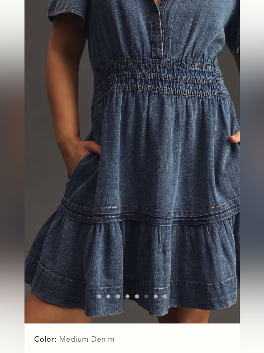 Anthropologie Somerset Mini Denim Blue Smocked-Waist Dress, 1x , worn once - Picture 2 of 9